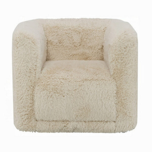 150220266991eda923d16.jpeg Savoir Swivel Accent Chair, Modern Soft Furry Beige Fabric, Round Arms