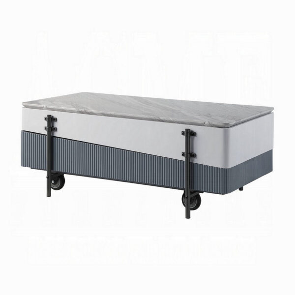 Mindy Coffee Table with Lift Top, 3 Compartments, White Gray 47 Inch