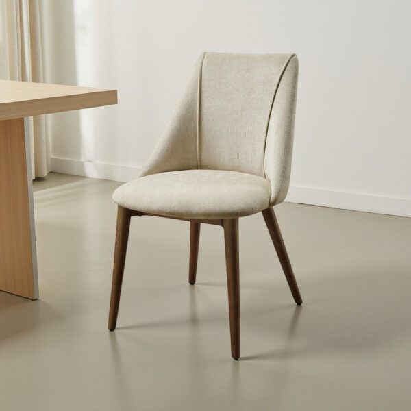 Iliana Side Dining Chair Set of 2, Beige Fabric, Tapered Brown Legs