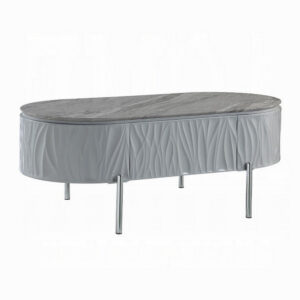 Doug Coffee Table, Gray High Gloss, Chrome Metal, Gray Wood, 47 Inch