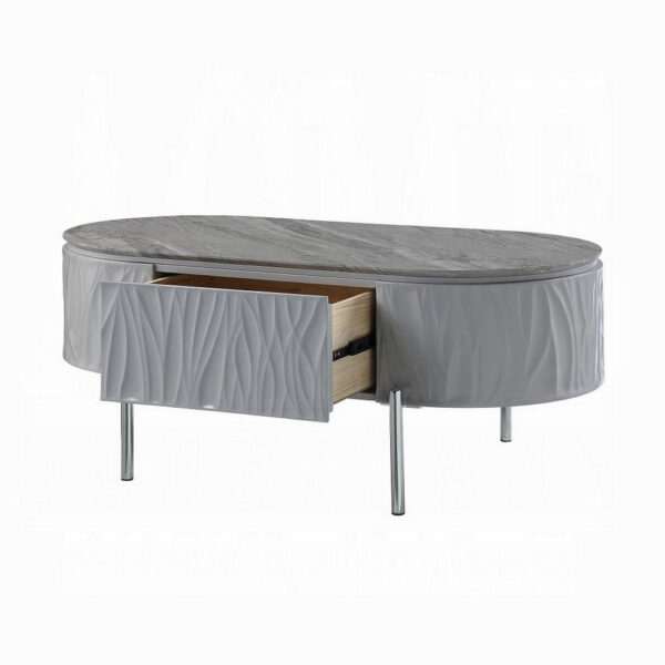 Doug Coffee Table, Gray High Gloss, Chrome Metal, Gray Wood, 47 Inch