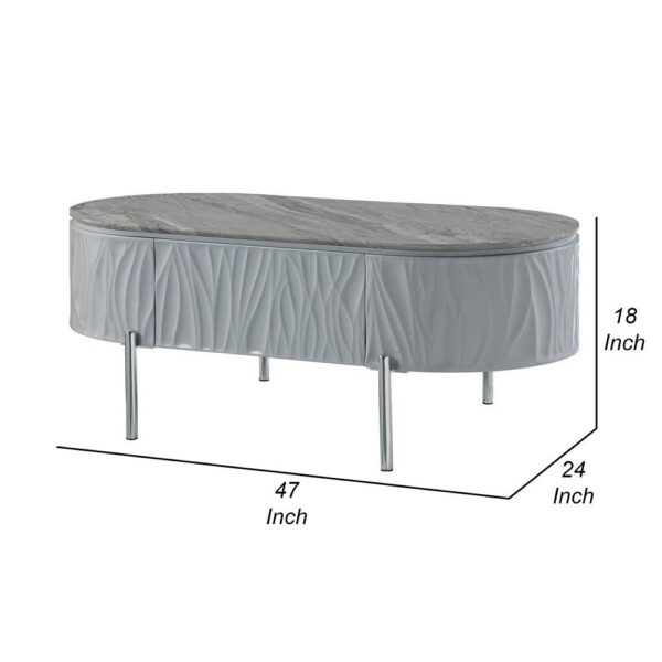 Doug Coffee Table, Gray High Gloss, Chrome Metal, Gray Wood, 47 Inch