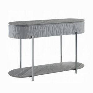 150220266991edfa551d4.jpeg Doug Sofa Table, Gray High Gloss Wood, Drawers, Chrome Metal, 47 Inch
