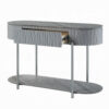 Doug Sofa Table, Gray High Gloss Wood, Drawers, Chrome Metal, 47 Inch