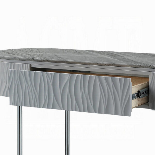Doug Sofa Table, Gray High Gloss Wood, Drawers, Chrome Metal, 47 Inch