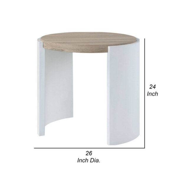 Romani Side End Table, White High Gloss Wood, Brown Top, Oval 26 Inch