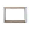 Romani Sofa Console Table, White High Gloss Wood, Brown, Oval 47 Inch