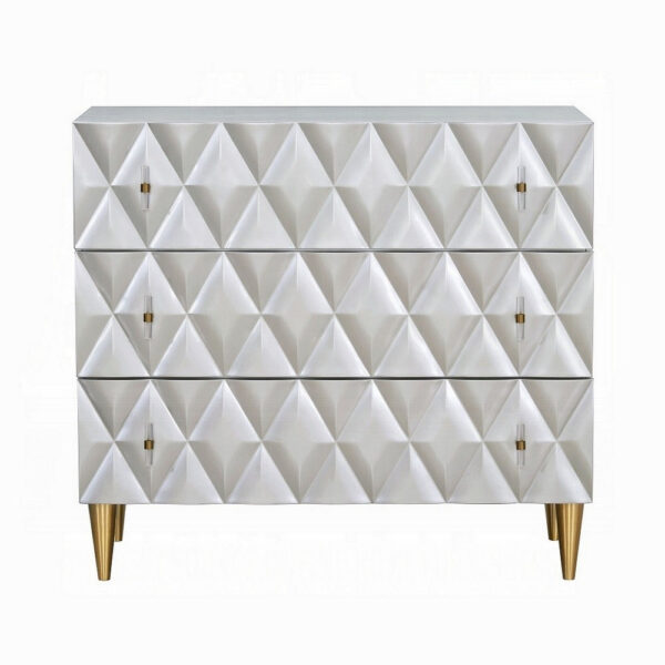 36 Inch Wide Nightstand Dresser, Drawers w Jewelry Tray, Silver, Gold