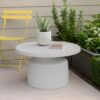 Ricca Plant Stand Table, White Metal, Round 29 Inch Top, Pedestal Base