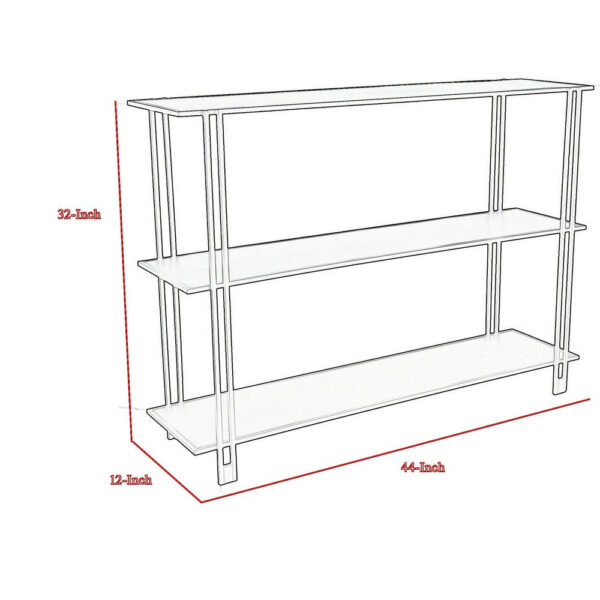Rasha 3 Tier Storage Rack Rack, Spacious Shelves, White Metal, 44 Inch