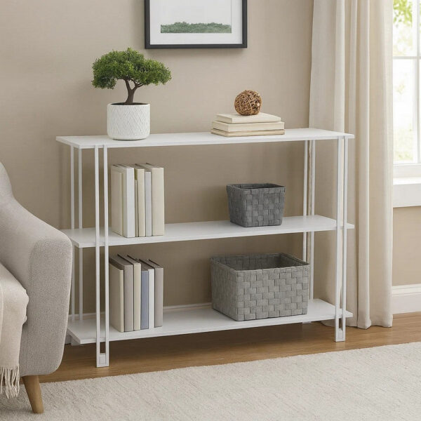 Rasha 3 Tier Storage Rack Rack, Spacious Shelves, White Metal, 44 Inch