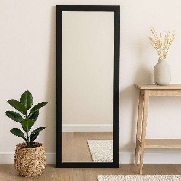 Wall-Mounted Mirror with Tall Rectangular Frame, 24 x 71, Black Metal