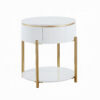 150220266991eef1983da.jpeg Tyce Side End Table with Drawer, 22 Inch Glossy White, Gold Metal