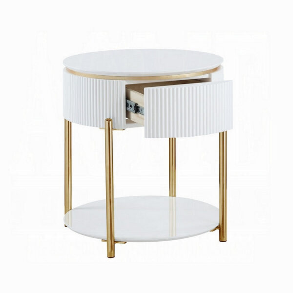 150220266991eef46f065.jpeg Tyce Side End Table with Drawer, 22 Inch Glossy White, Gold Metal