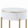 150220266991eef93b405.jpeg Tyce Side End Table with Drawer, 22 Inch Glossy White, Gold Metal