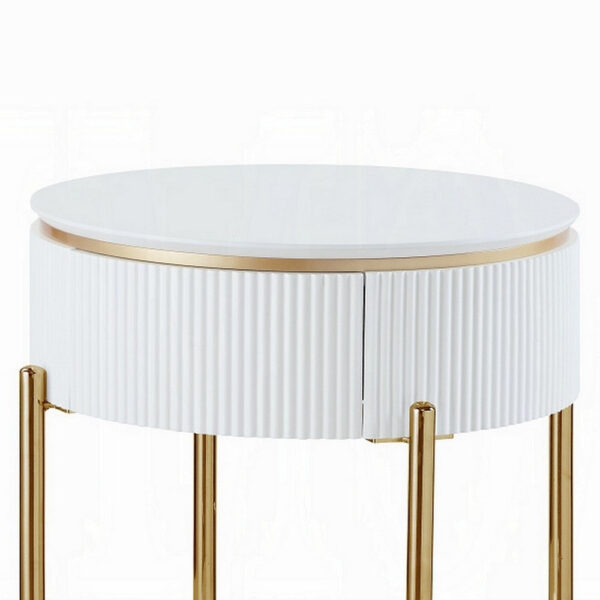 150220266991eef93b405.jpeg Tyce Side End Table with Drawer, 22 Inch Glossy White, Gold Metal