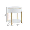 150220266991eefc25241.jpeg Tyce Side End Table with Drawer, 22 Inch Glossy White, Gold Metal