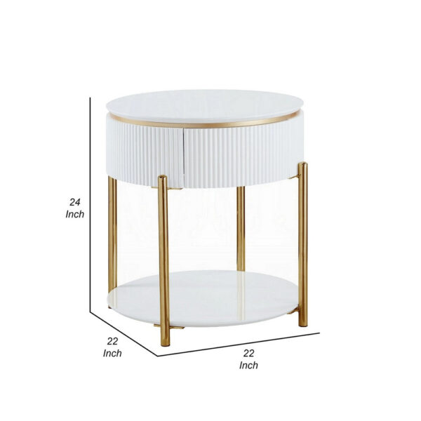 150220266991eefc25241.jpeg Tyce Side End Table with Drawer, 22 Inch Glossy White, Gold Metal
