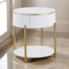 150220266991eefe8c5e4.jpeg Tyce Side End Table with Drawer, 22 Inch Glossy White, Gold Metal