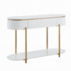 Tyce Sofa Table with Drawer, Shelf, 47 Inch Glossy White, Gold Metal