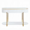 Tyce Sofa Table with Drawer, Shelf, 47 Inch Glossy White, Gold Metal