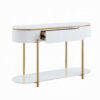 Tyce Sofa Table with Drawer, Shelf, 47 Inch Glossy White, Gold Metal