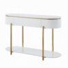Tyce Sofa Table with Drawer, Shelf, 47 Inch Glossy White, Gold Metal