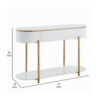 Tyce Sofa Table with Drawer, Shelf, 47 Inch Glossy White, Gold Metal