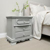 Auri Kids Nightstand, 3 Drawers and Scalloped Base, 27 Inch Gray Wood