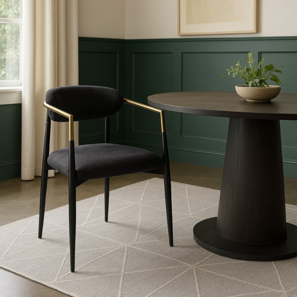 150220266991ef471db78.jpeg Vonn Dining Side Chair Set of 2, Black Gold Metal, Black Fabric