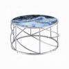Shira Round Coffee Table, 33 Inch, Open Chrome Base, Blue Faux Marble
