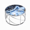 Shira Round Coffee Table, 33 Inch, Open Chrome Base, Blue Faux Marble
