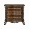 Vany Nightstand, Traditional Floral Trim, 3 Drawers, Cherry Brown