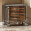 Vany Nightstand, Traditional Floral Trim, 3 Drawers, Cherry Brown