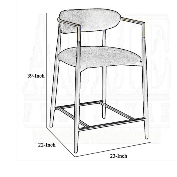 Vonn 25 Inch Counter Height Chair, Padded Fabric, Black Metal Frame