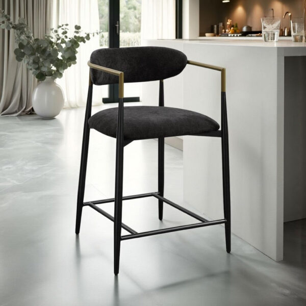 Vonn 25 Inch Counter Height Chair, Padded Fabric, Black Metal Frame