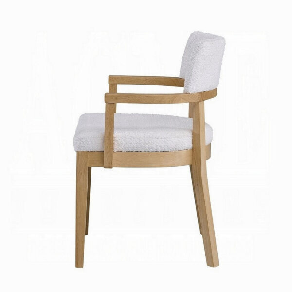 150220266991efbb66442.jpeg Semi Dining Armchair Set of 2, Curved Cutout Back, White Fabric, Brown