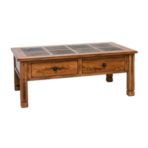 Marv Coffee Table, 2 Drawers, 49 Inch Rectangular w Brown Slate Inlay