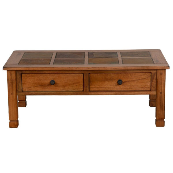 150220266991eff1be01d.jpeg Marv Coffee Table, 2 Drawers, 49 Inch Rectangular w Brown Slate Inlay