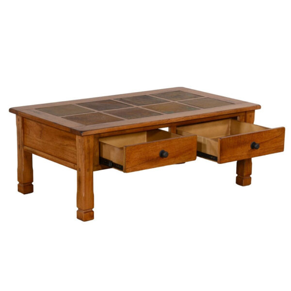 150220266991eff4316a5.jpeg Marv Coffee Table, 2 Drawers, 49 Inch Rectangular w Brown Slate Inlay