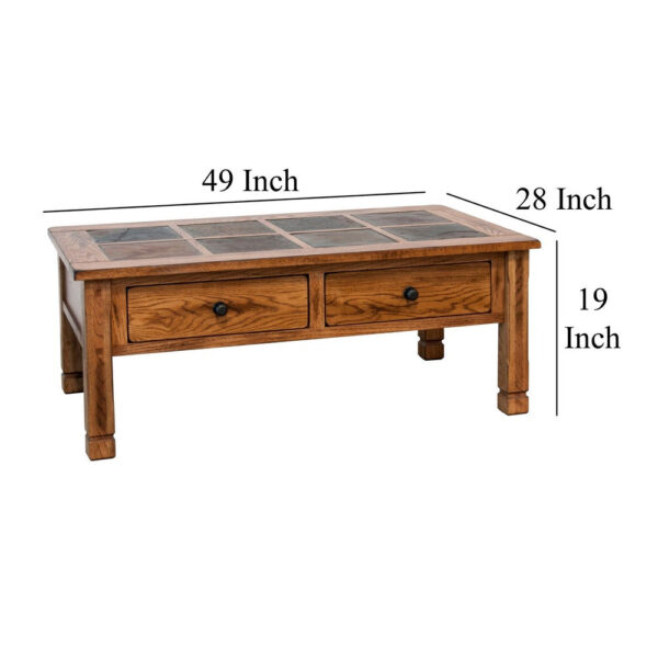 150220266991eff8d2e46.jpeg Marv Coffee Table, 2 Drawers, 49 Inch Rectangular w Brown Slate Inlay