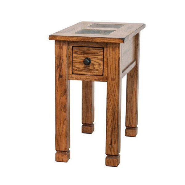 Marv Accent Chair Side Table, 25 Inch Rectangular Top, Drawer, Brown