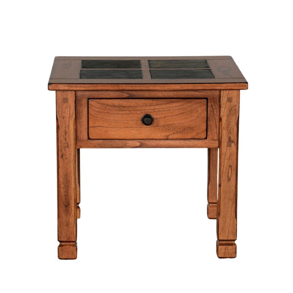 150220266991f0122d9a1.jpeg Marv Side End Table w Drawer, 26 Inch Square Slate Inlay Top, Brown