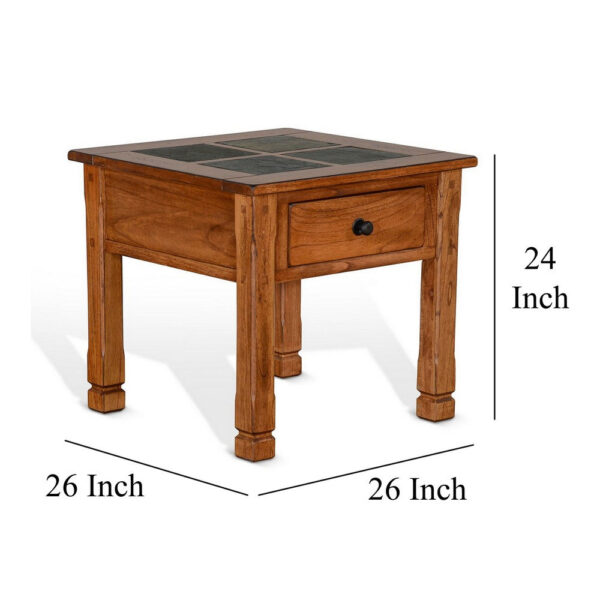 150220266991f019466a3.jpeg Marv Side End Table w Drawer, 26 Inch Square Slate Inlay Top, Brown