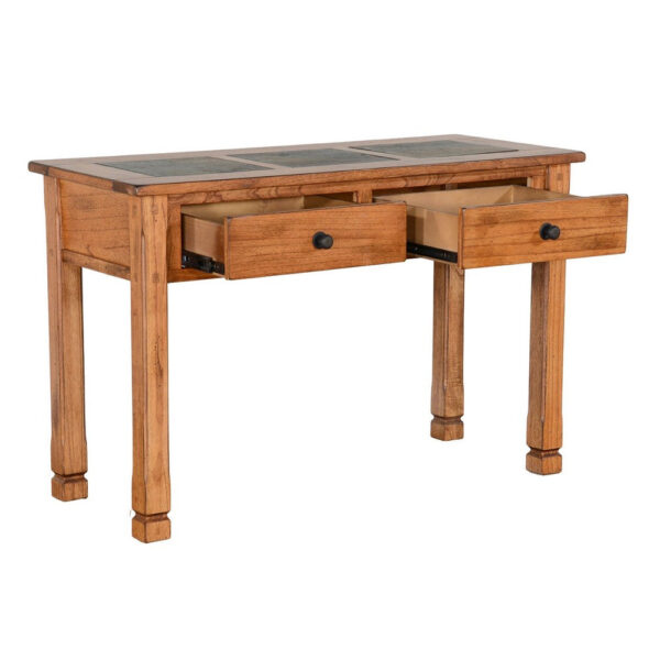 Marv Sofa Table w 2 Drawers, 48 Inch Rectangular Slate Inlay, Brown