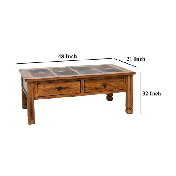 Marv Sofa Table w 2 Drawers, 48 Inch Rectangular Slate Inlay, Brown