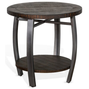 Flint Side End Table w Shelf, Barrel Shape, 24 Inch Dark Brown Round