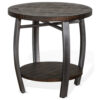 Flint Side End Table w Shelf, Barrel Shape, 24 Inch Dark Brown Round