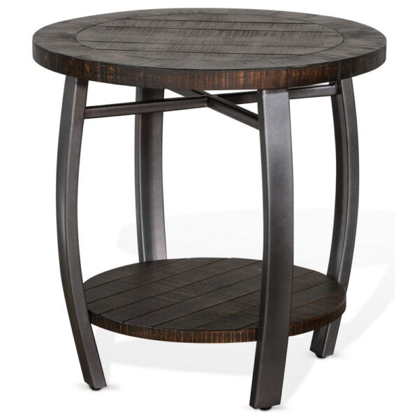 Flint Side End Table w Shelf, Barrel Shape, 24 Inch Dark Brown Round