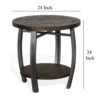 Flint Side End Table w Shelf, Barrel Shape, 24 Inch Dark Brown Round